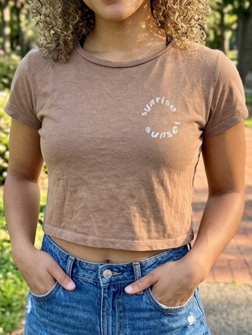 Aerie Brown 'Sunrise Sunset' Crop Tee